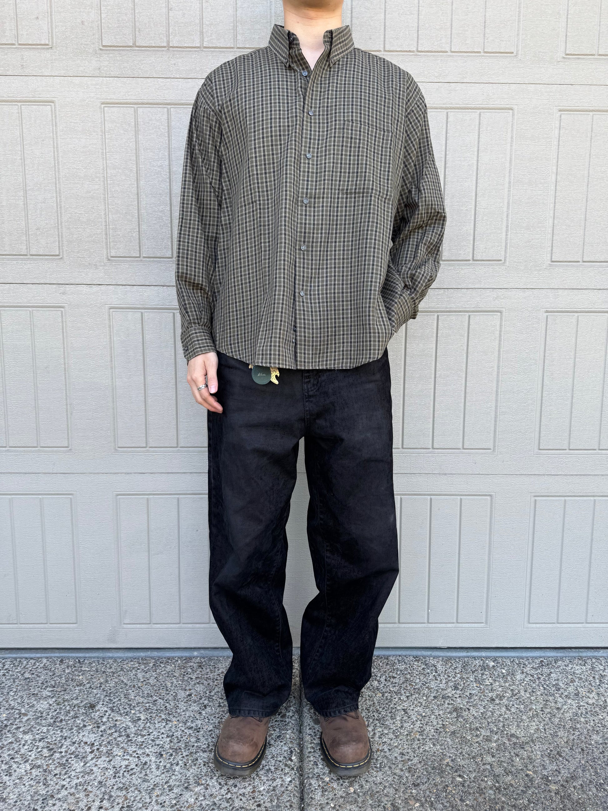 90s Natural Issue Olive Green Checkered Button Down Shirt KiiChain Clothing