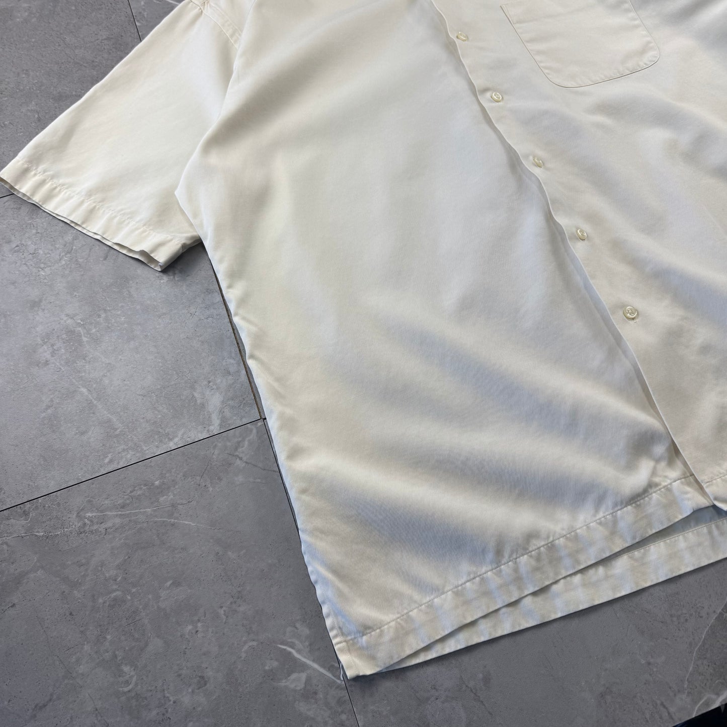 00s Polo by Ralph Lauren Caldwell No-Pony Cream Silk x Cotton Open Collar Shirt XL