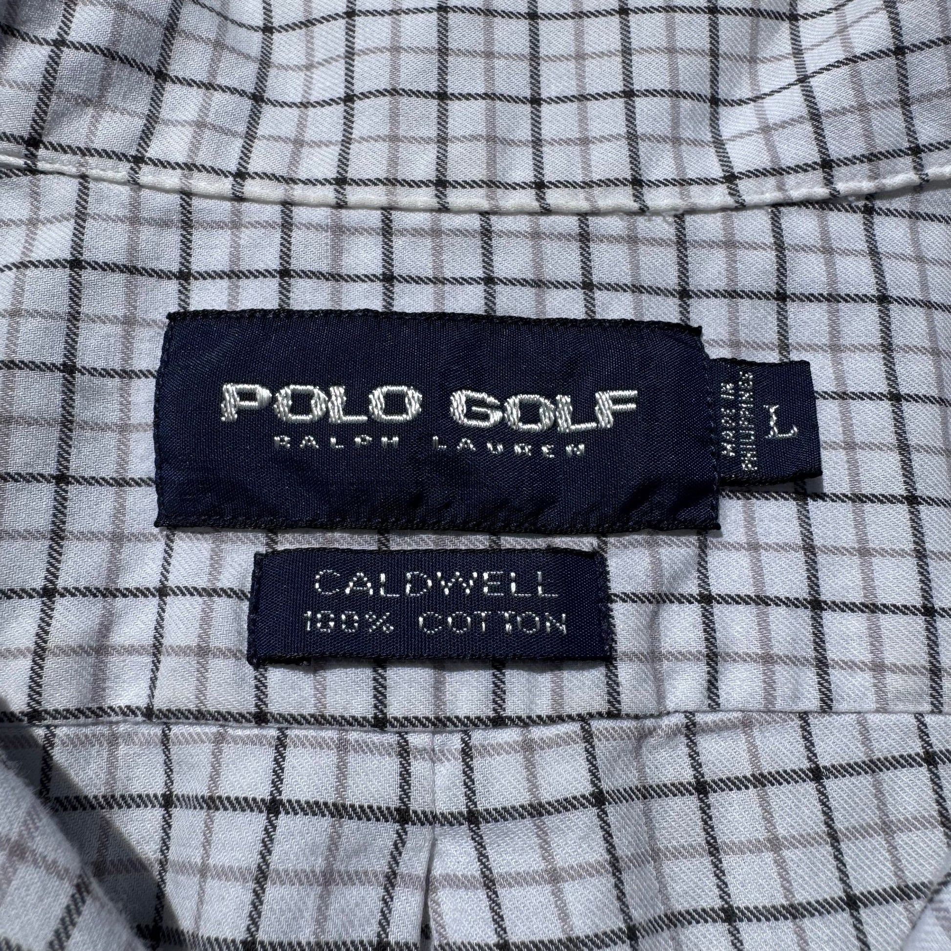 90s-00s Polo Golf Caldwell Cropped Raw Hem White Checkered Shirt KiiChain Clothing