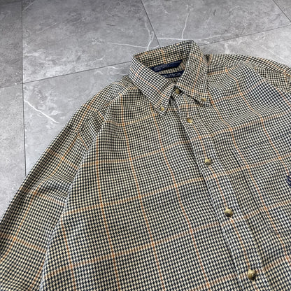90s Nautica Brown Houndstooth Checkered Button Down Shirt