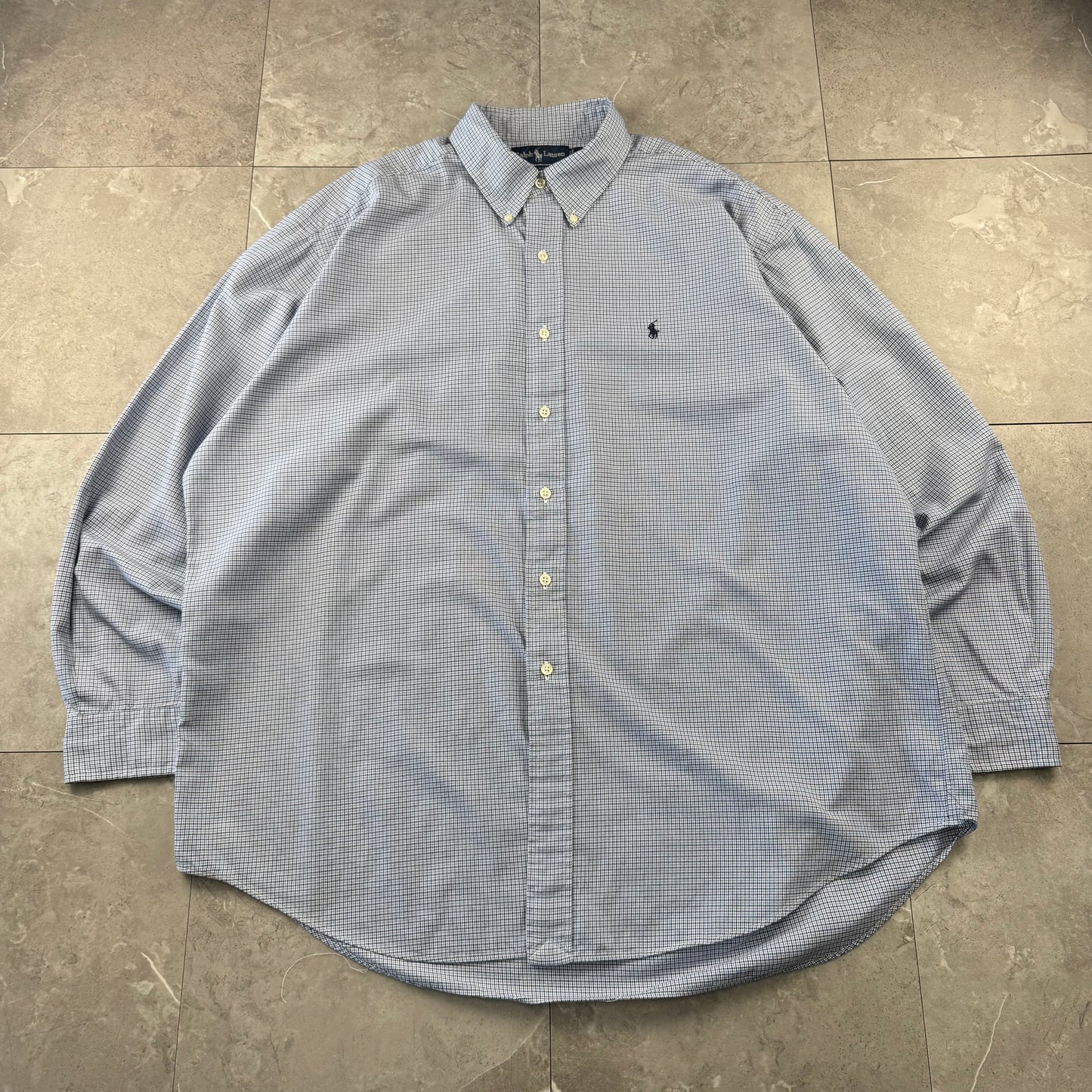 00s Ralph Lauren “Blake” 100% Two-Ply Cotton Blue Houndstooth Checkered Button Down Shirt