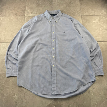 00s Ralph Lauren “Blake” 100% Two-Ply Cotton Blue Houndstooth Checkered Button Down Shirt