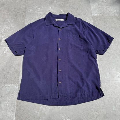 00s Tommy Bahama 100% Silk Purple Palm Tree Graphic Open Collar Shirt KiiChain Clothing