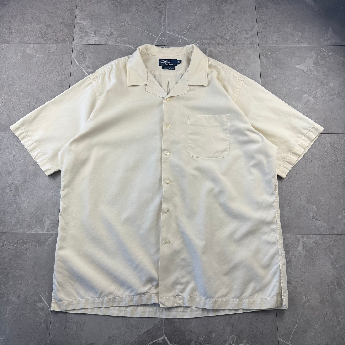 00s Polo by Ralph Lauren Caldwell No-Pony Cream Silk x Cotton Open Collar Shirt XL