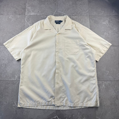00s Polo by Ralph Lauren Caldwell No-Pony Cream Silk x Cotton Open Collar Shirt XL