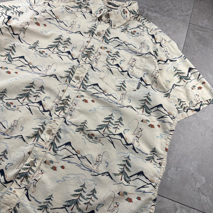 00s~ Eddie Bauer Classic Fit Fishing Graphic Short Sleeve Button Down Shirt