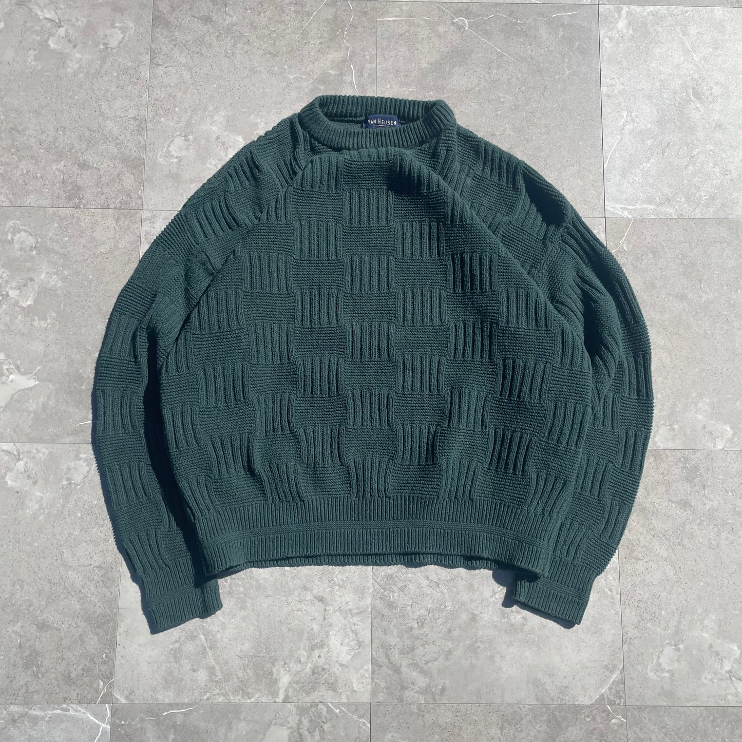 90s-00s Van Heusen Made in USA Green Textured Knit