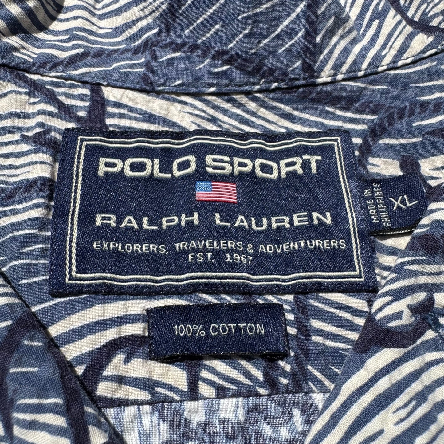 90s-00s Polo Sport Blue Anchor Graphic Seersucker Cotton Open Collar Shirt KiiChain Clothing