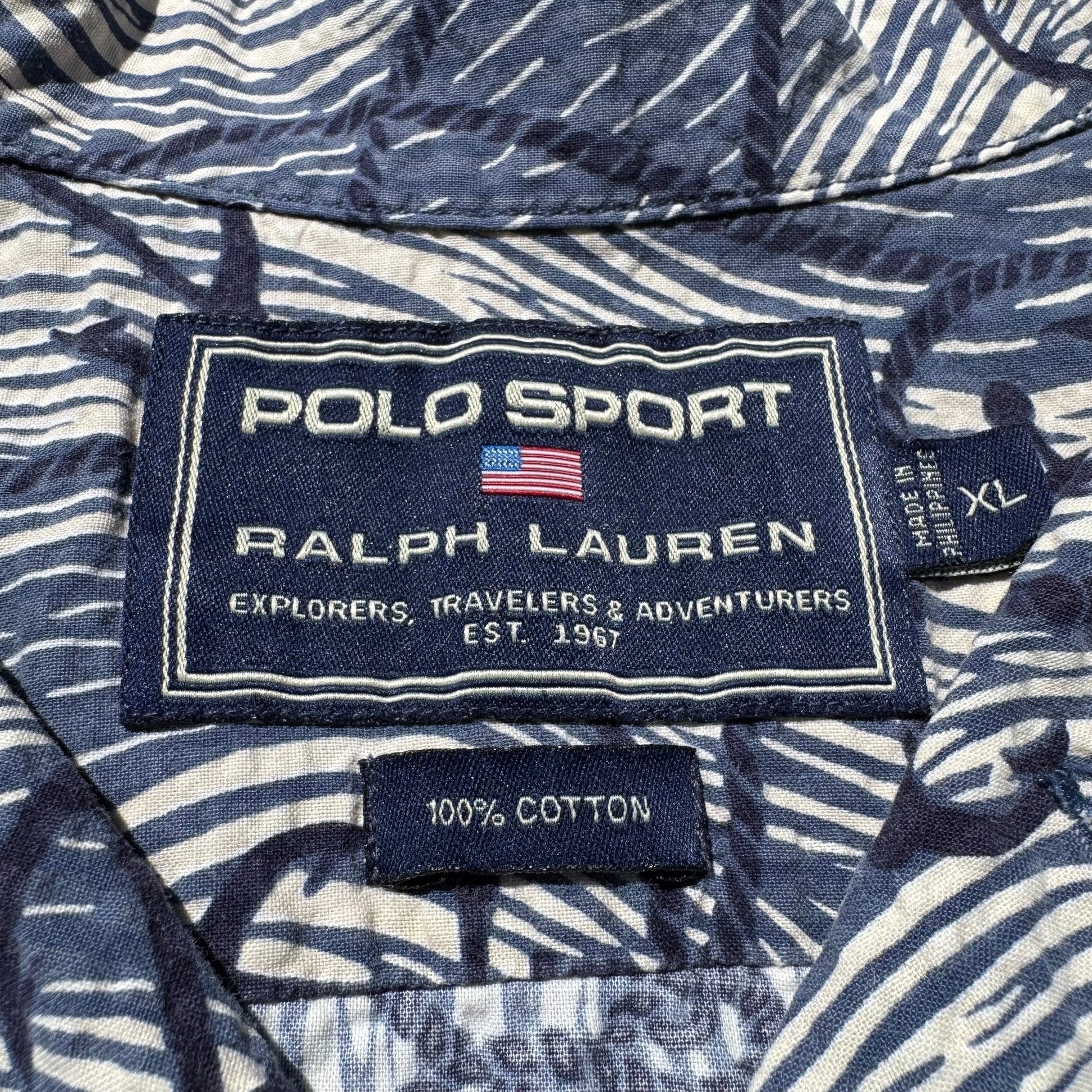 90s-00s Polo Sport Blue Anchor Graphic Seersucker Cotton Open Collar Shirt KiiChain Clothing
