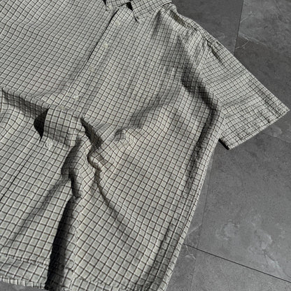 90s-00s John Ashford Cream Seersucker Checkered Cotton Short Sleeve Shirt KiiChain Clothing