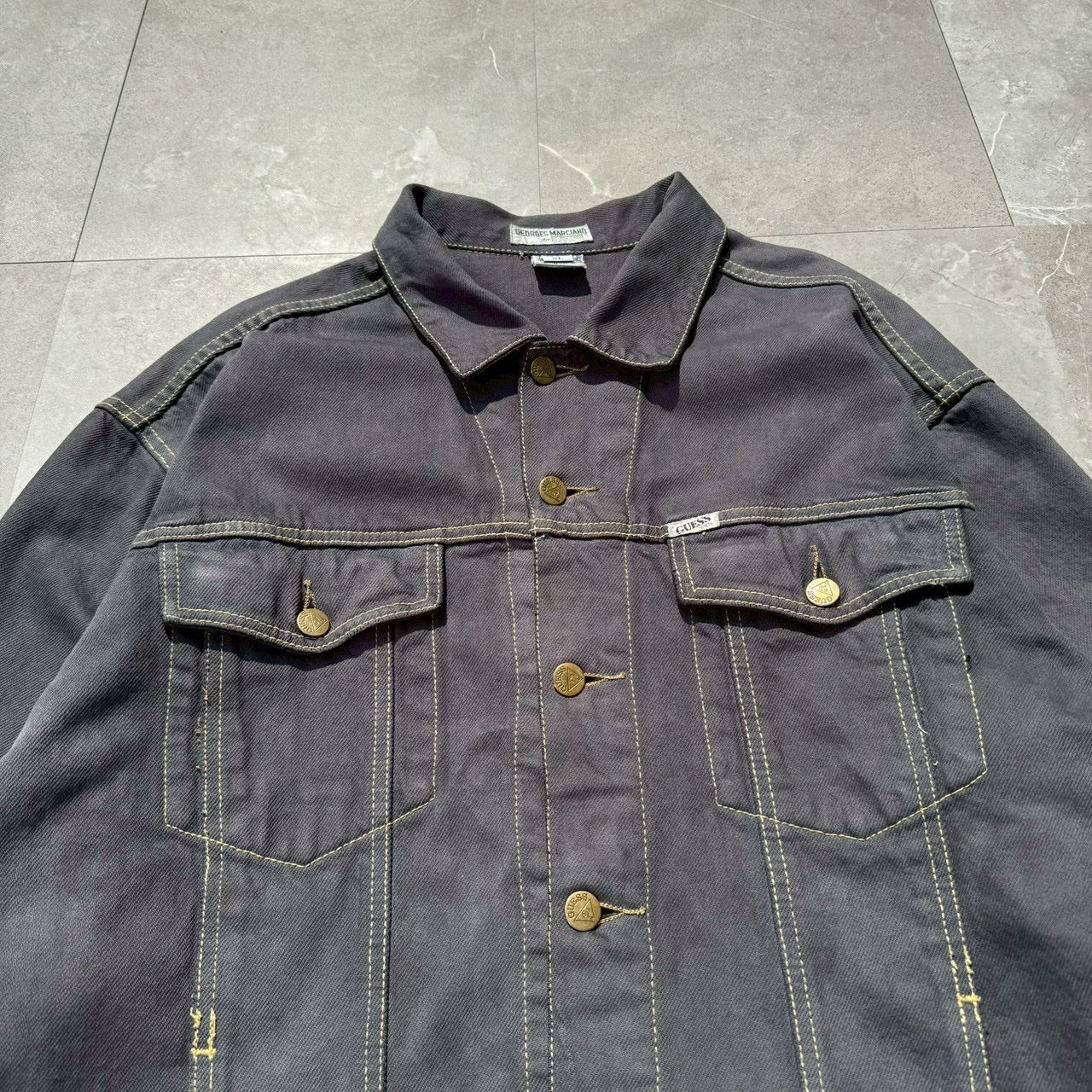 90s GUESS Made in USA Black/Dark Gray Denim Jacket