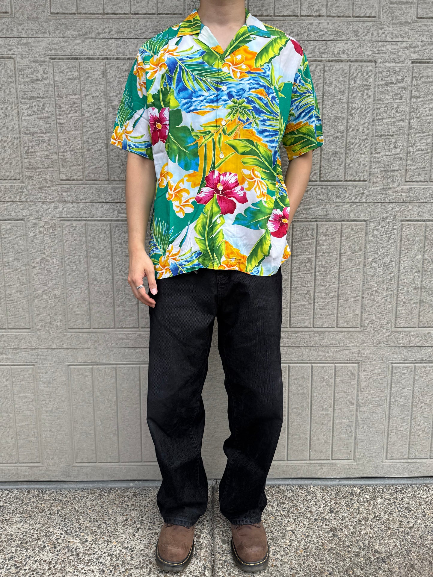 90s-00s Ralph Lauren Caldwell Tropical Viscose Open Collar Shirt KiiChain Clothing