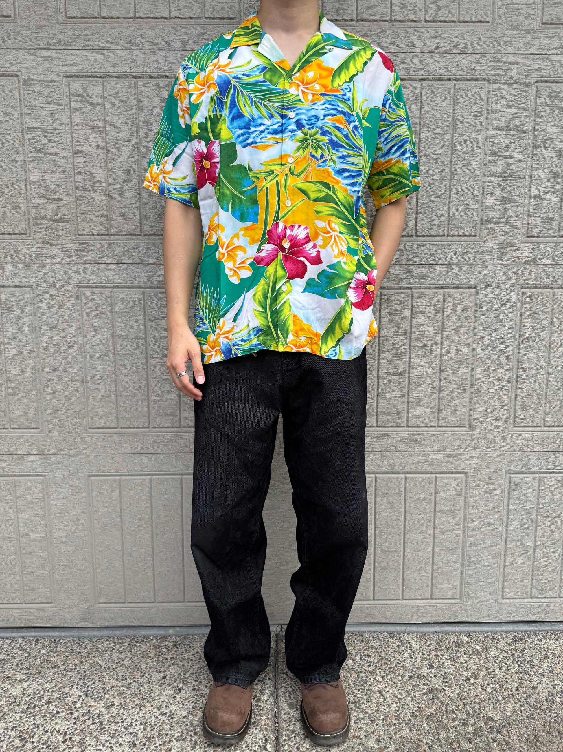 90s-00s Ralph Lauren Caldwell Tropical Viscose Open Collar Shirt KiiChain Clothing
