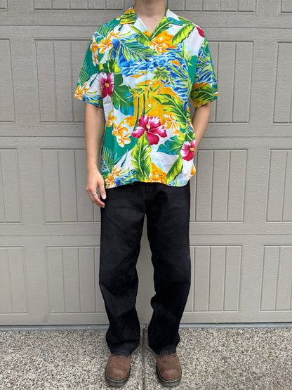 90s-00s Ralph Lauren Caldwell Tropical Viscose Open Collar Shirt KiiChain Clothing