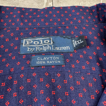 00s Polo by Ralph Lauren Clayton Purple Dot Pattern Rayon Open Collar Shirt XL
