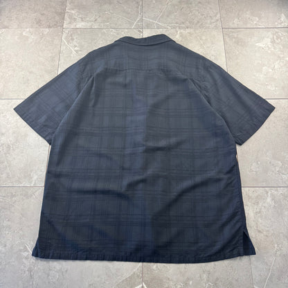 80s-90s Vintage Silk Black 3D Checkered 100% Silk Open collar Shirt XL