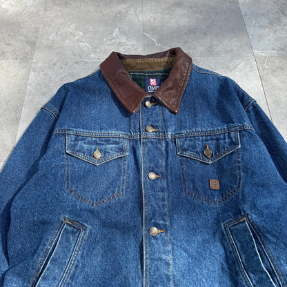 90s Chaps Ralph Lauren Leather Collar Flannel-Lined Denim Jacket