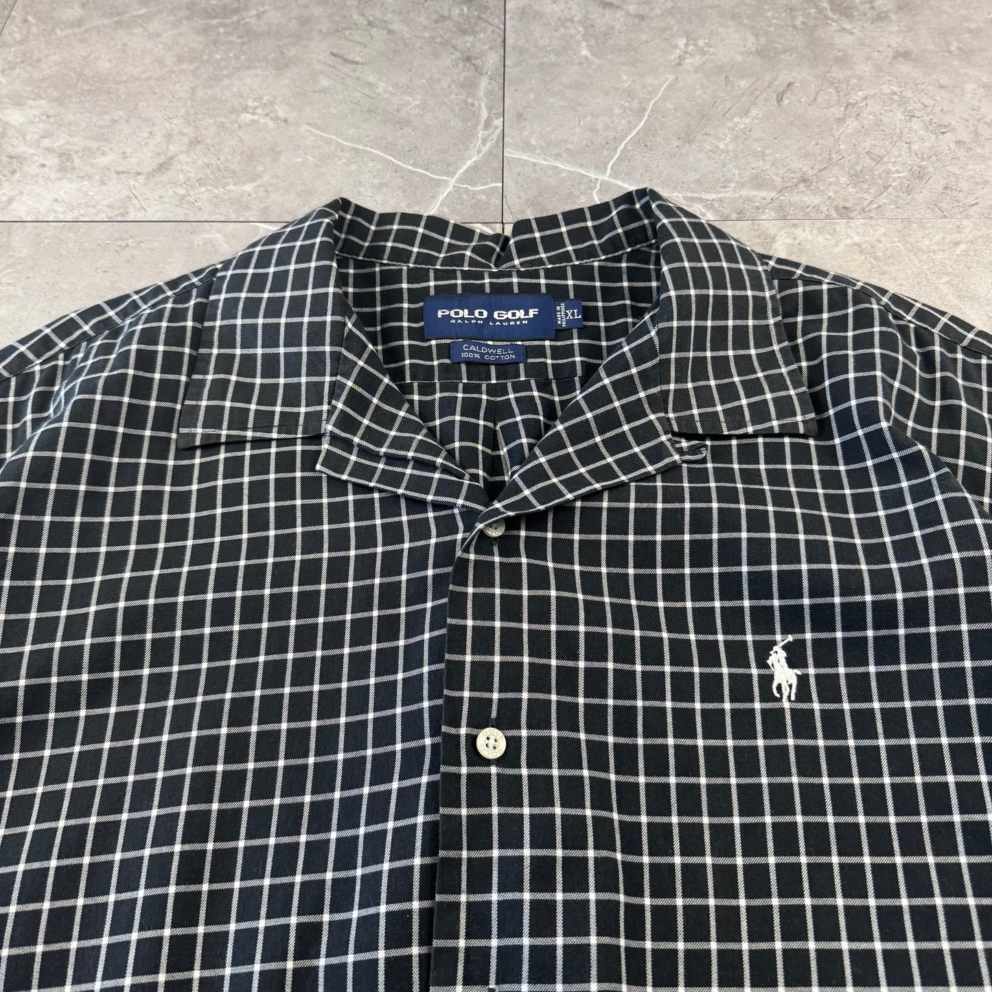 00s Ralph Lauren Polo Golf Caldwell Black Checkered Open Collar Shirt XL