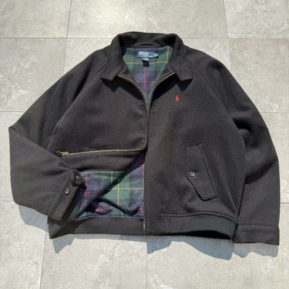 90s-00s Ralph Lauren Black Checkered Lined Wool Harrington Jacket