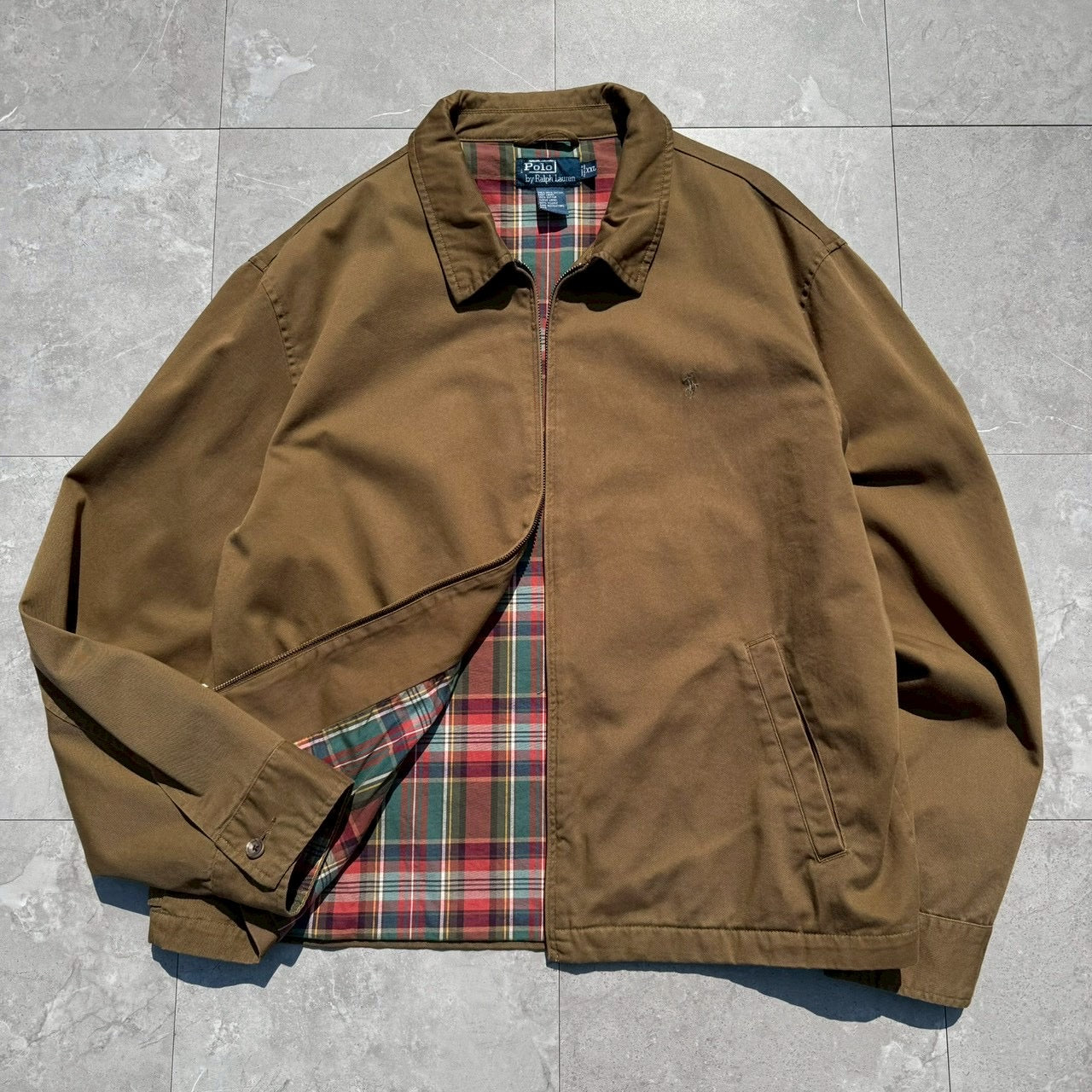 90s-00s Ralph Lauren Brown Checkered Lined Swing Top Jacket