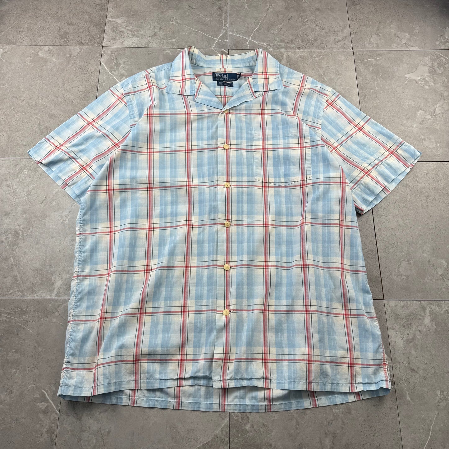 00s Polo by Ralph Lauren Andy Camp Blue Checkered Open Collar Shirt L
