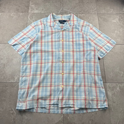 00s Polo by Ralph Lauren Andy Camp Blue Checkered Open Collar Shirt L
