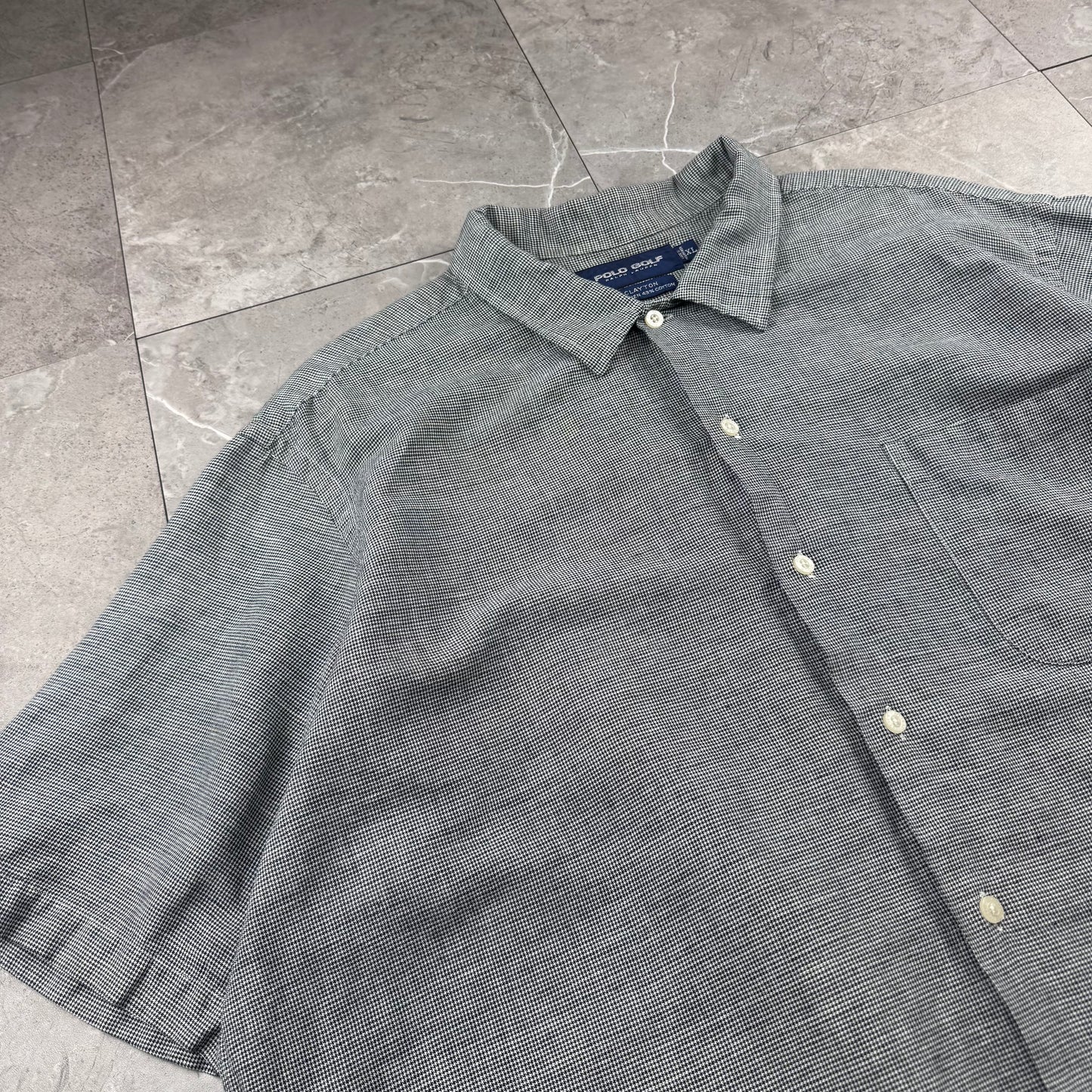 00s Ralph Lauren Polo Golf Clayton Black/White Houndstooth Linen x Cotton Short Sleeve Shirt XL