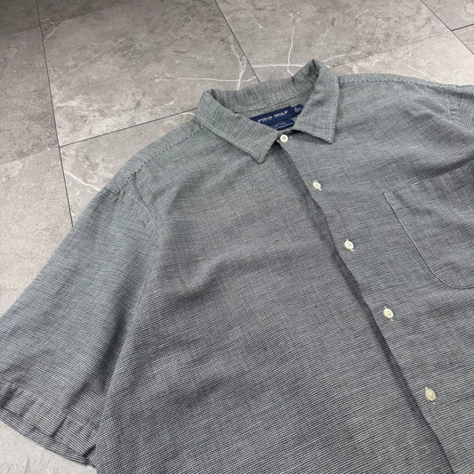 00s Ralph Lauren Polo Golf Clayton Black/White Houndstooth Linen x Cotton Short Sleeve Shirt XL