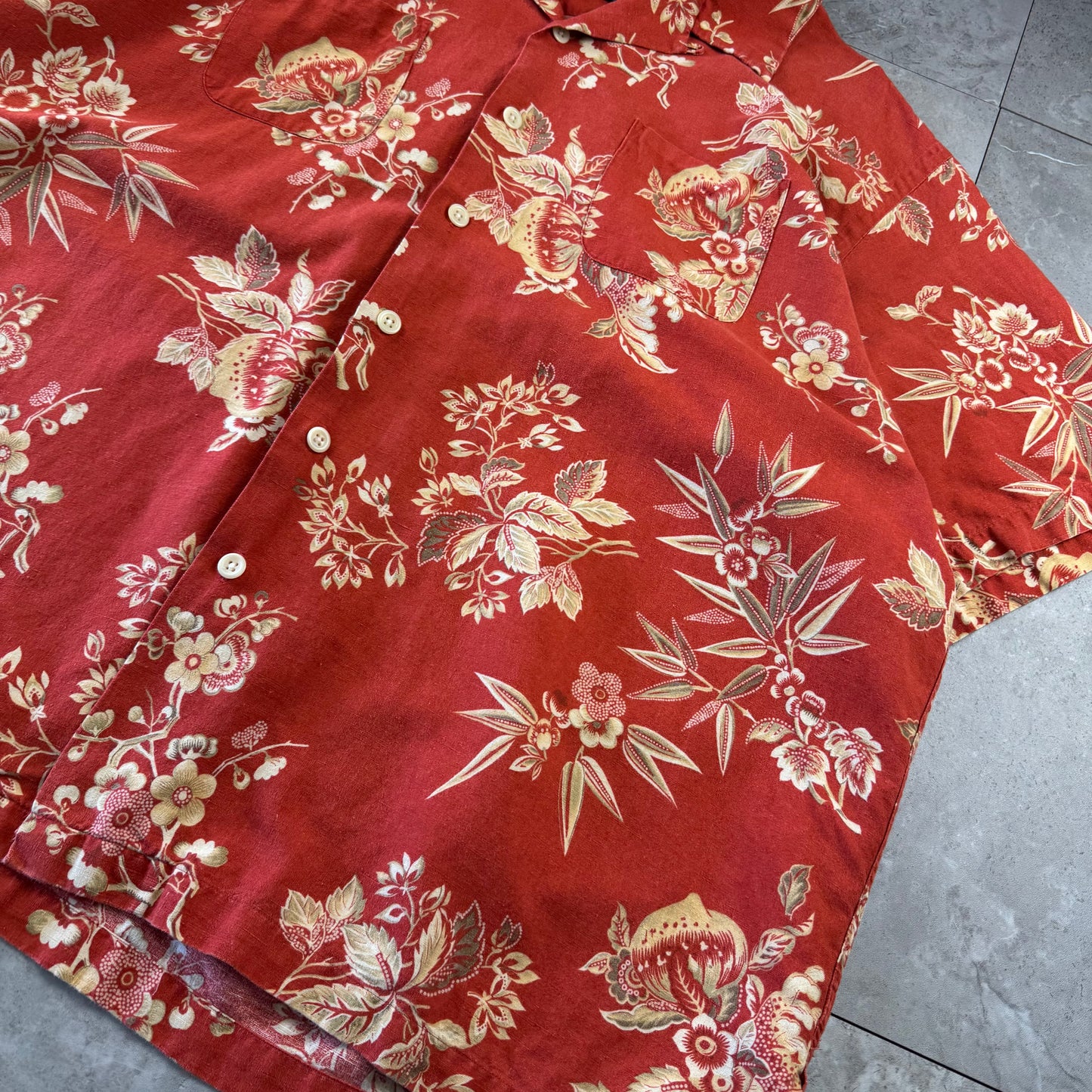 00s Polo by Ralph Lauren Vintage Camp Red Floral Open Collar Shirt