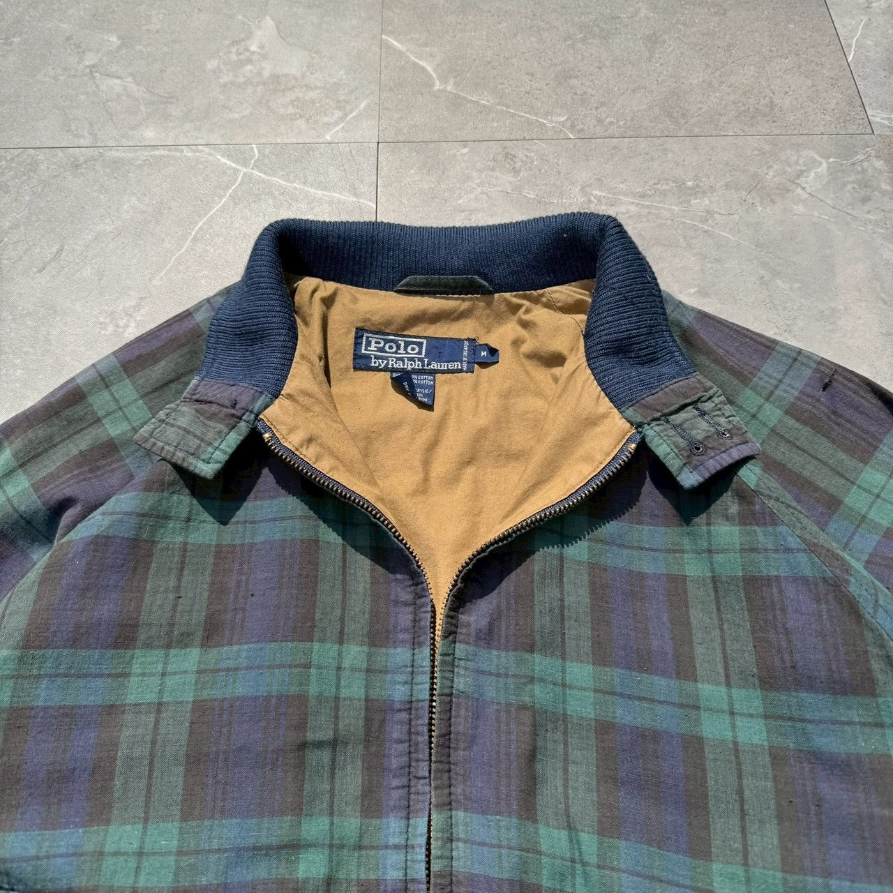 80s-90s Ralph Lauren Green Navy Checkered Harrington Jacket