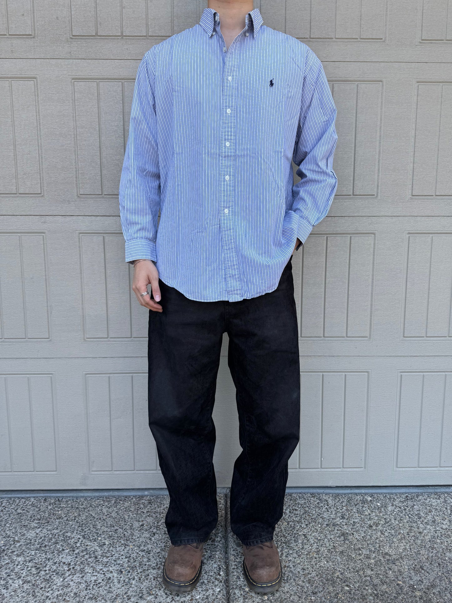 90s-00s Ralph Lauren “Yarmouth” Lightblue Striped Button Down Shirt KiiChain Clothing