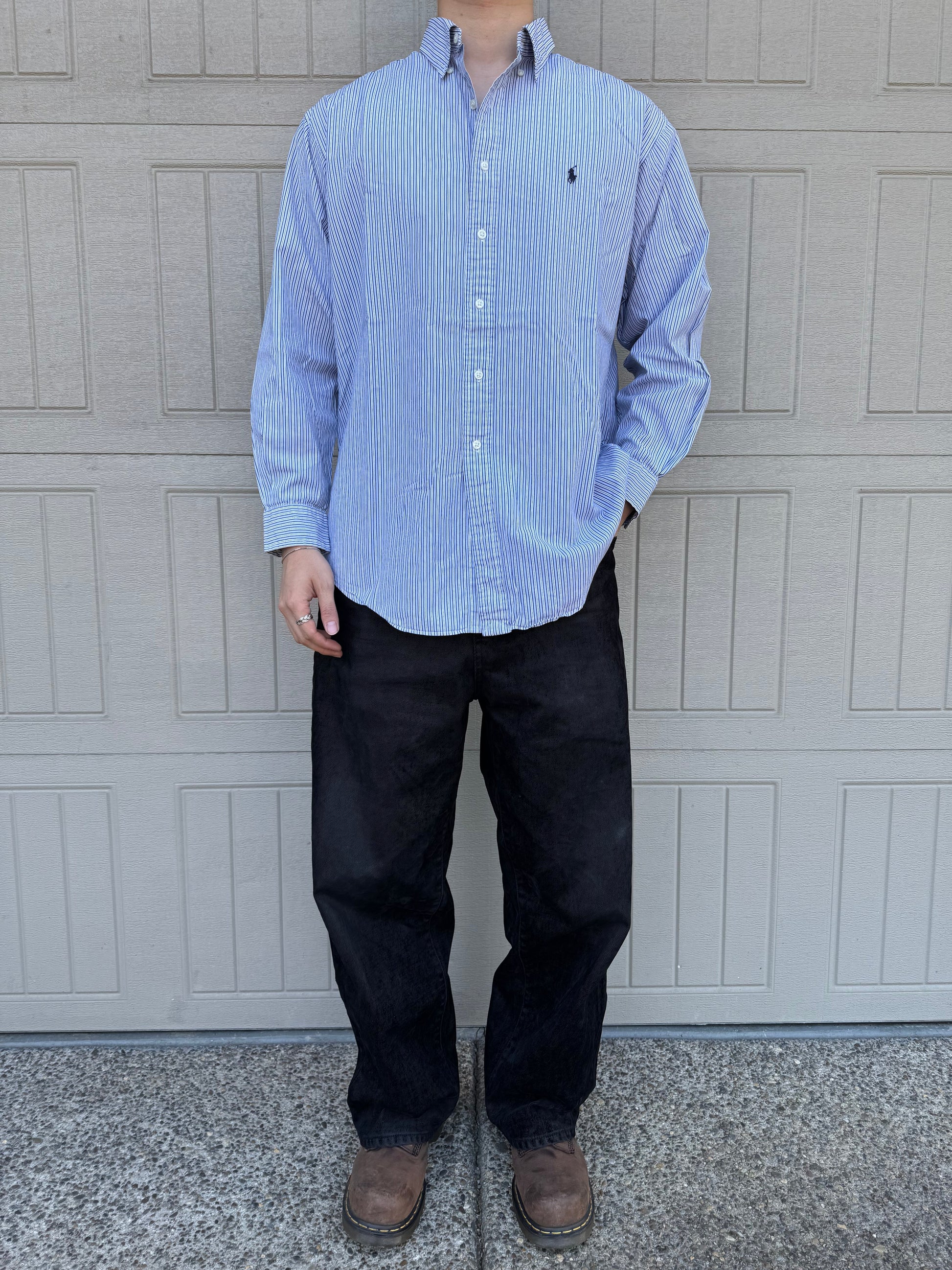 90s-00s Ralph Lauren “Yarmouth” Lightblue Striped Button Down Shirt KiiChain Clothing