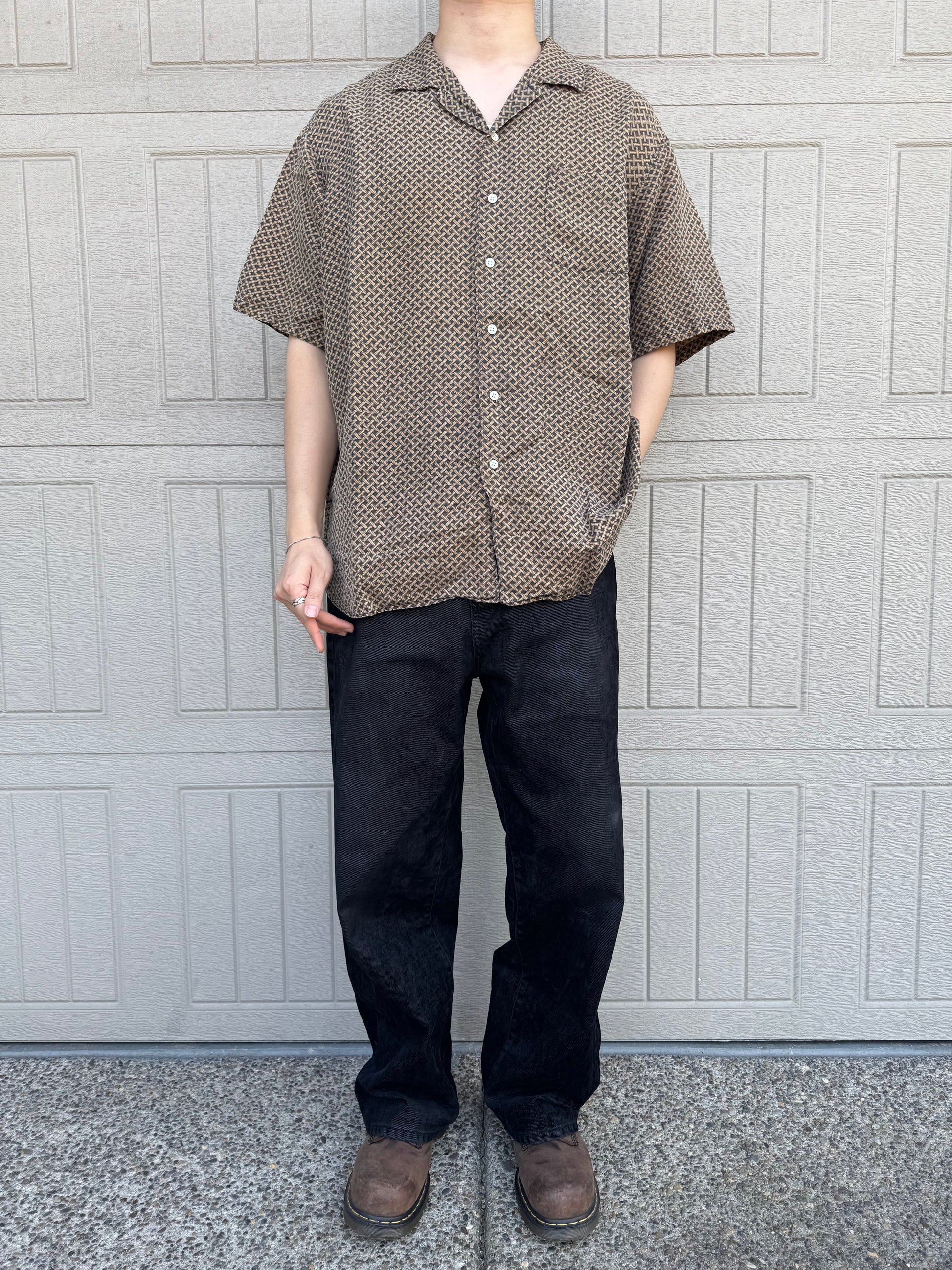 90s-00s Ralph Lauren “Bonnard”  Silk x Linen Cross Pattern Open Collar Shirt KiiChain Clothing