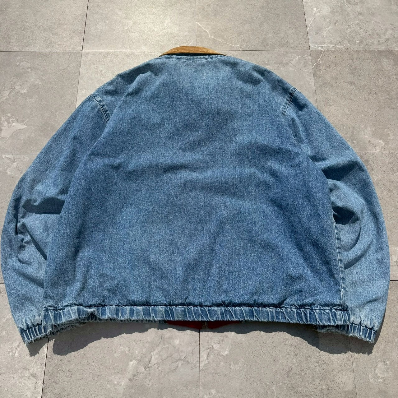 80s-90s Ralph Lauren Made in USA Red Fleece Lined Corduroy Collar Denim Swing Top Jacket
