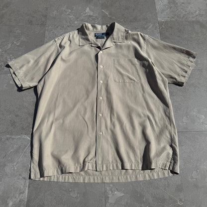 90s-00s Ralph Lauren “Caldwell” No-Pony Beige Silk x Cotton Open Collar Shirt KiiChain Clothing