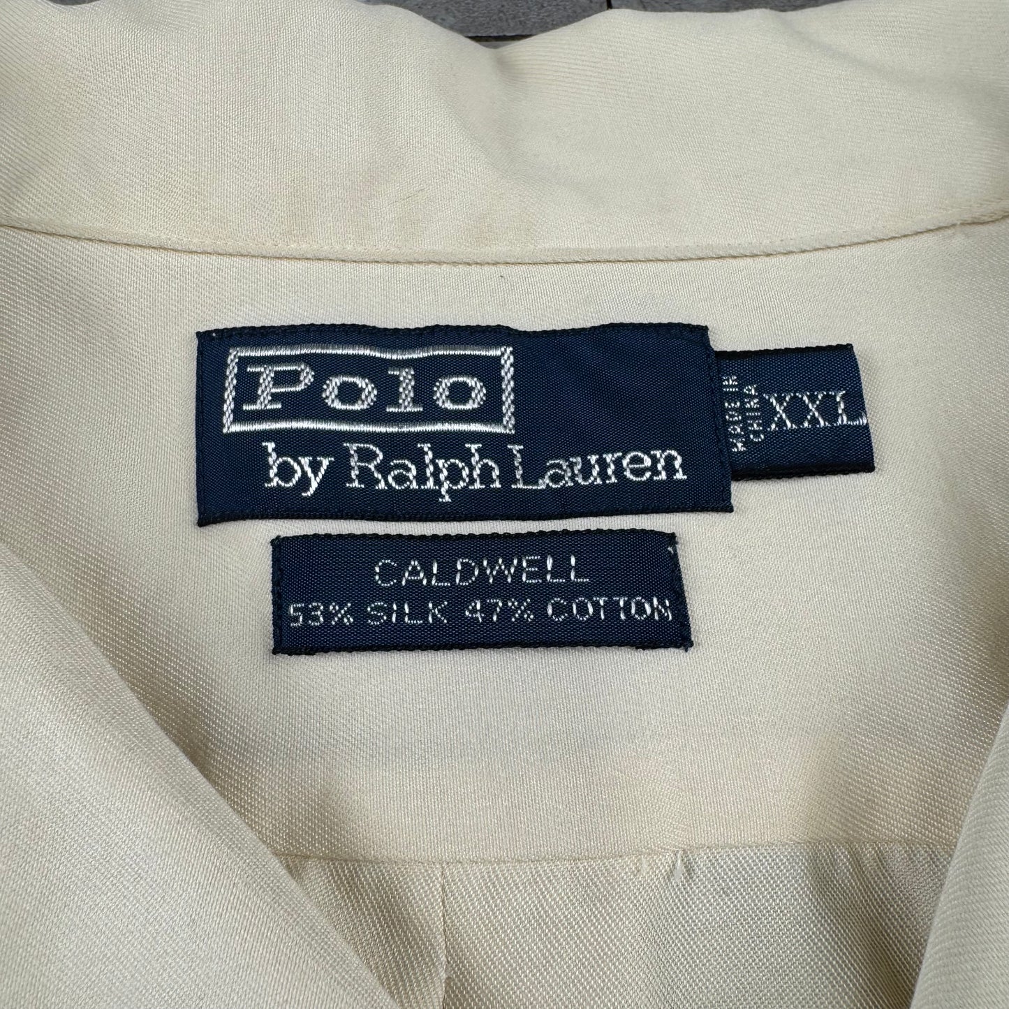 00s Polo by Ralph Lauren Caldwell Cream No-Pony Silk x Cotton Open Collar Shirt XXL