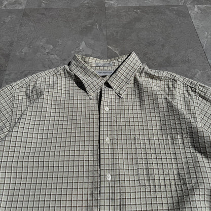 90s-00s John Ashford Cream Seersucker Checkered Cotton Short Sleeve Shirt KiiChain Clothing
