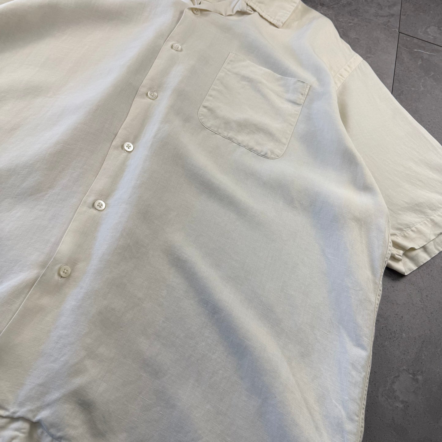 90s Polo by Ralph Lauren White Linen x Silk Open Collar Shirt XL