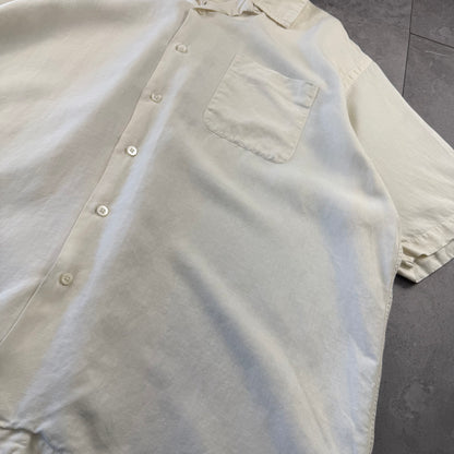 90s Polo by Ralph Lauren White Linen x Silk Open Collar Shirt XL