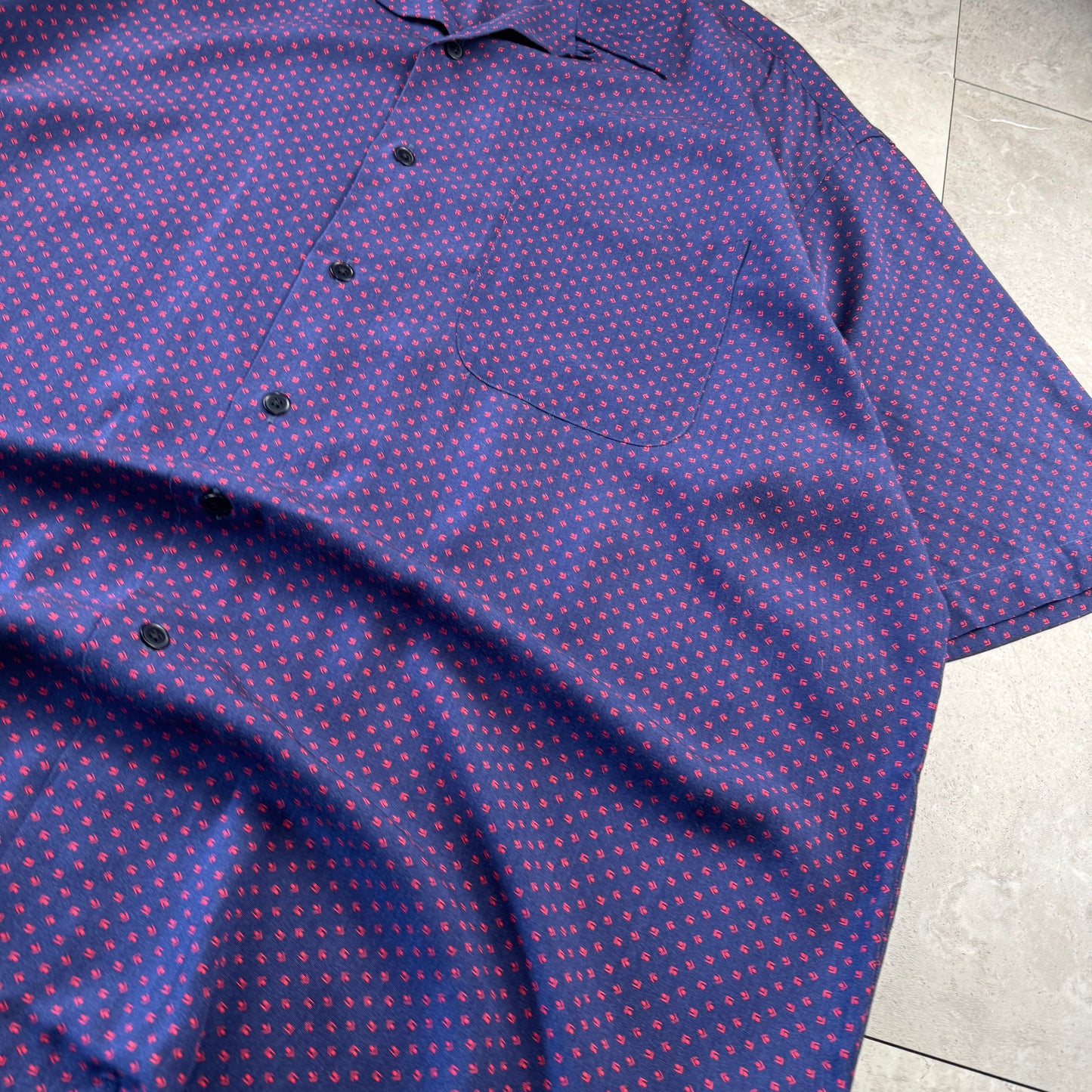 00s Polo by Ralph Lauren Clayton Purple Dot Pattern Rayon Open Collar Shirt XL