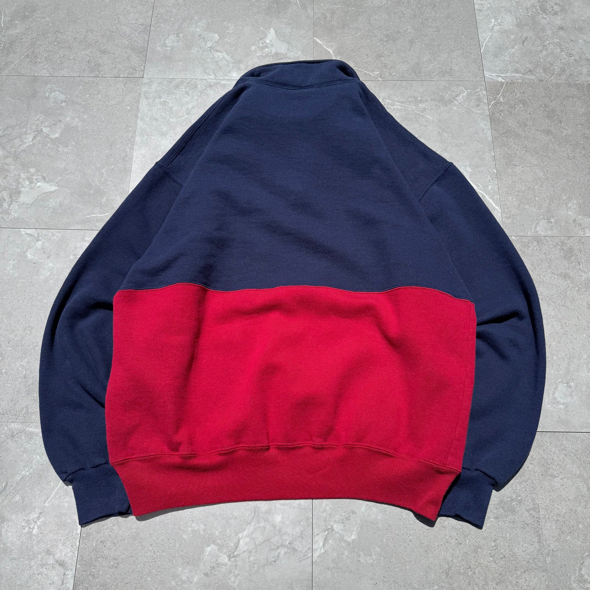 90s Russell Athletic Rare Made in USA Half-Zip Two Tone Navy/Red Sweatshirt KiiChain Clothing