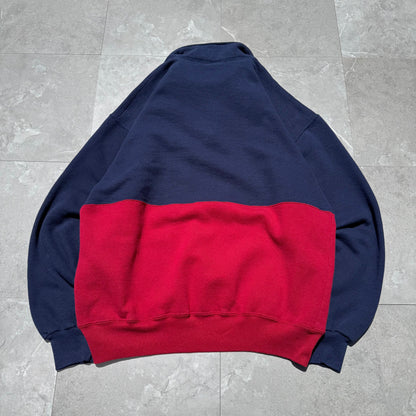 90s Russell Athletic Rare Made in USA Half-Zip Two Tone Navy/Red Sweatshirt KiiChain Clothing
