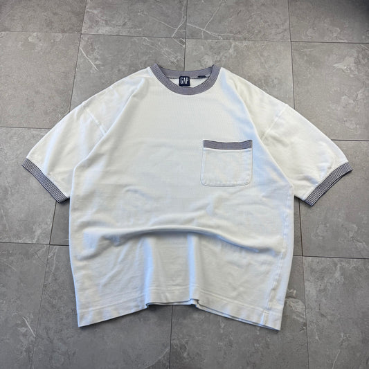 90s Old Gap White Ringer Knit Textured Ringer T-Shirt
