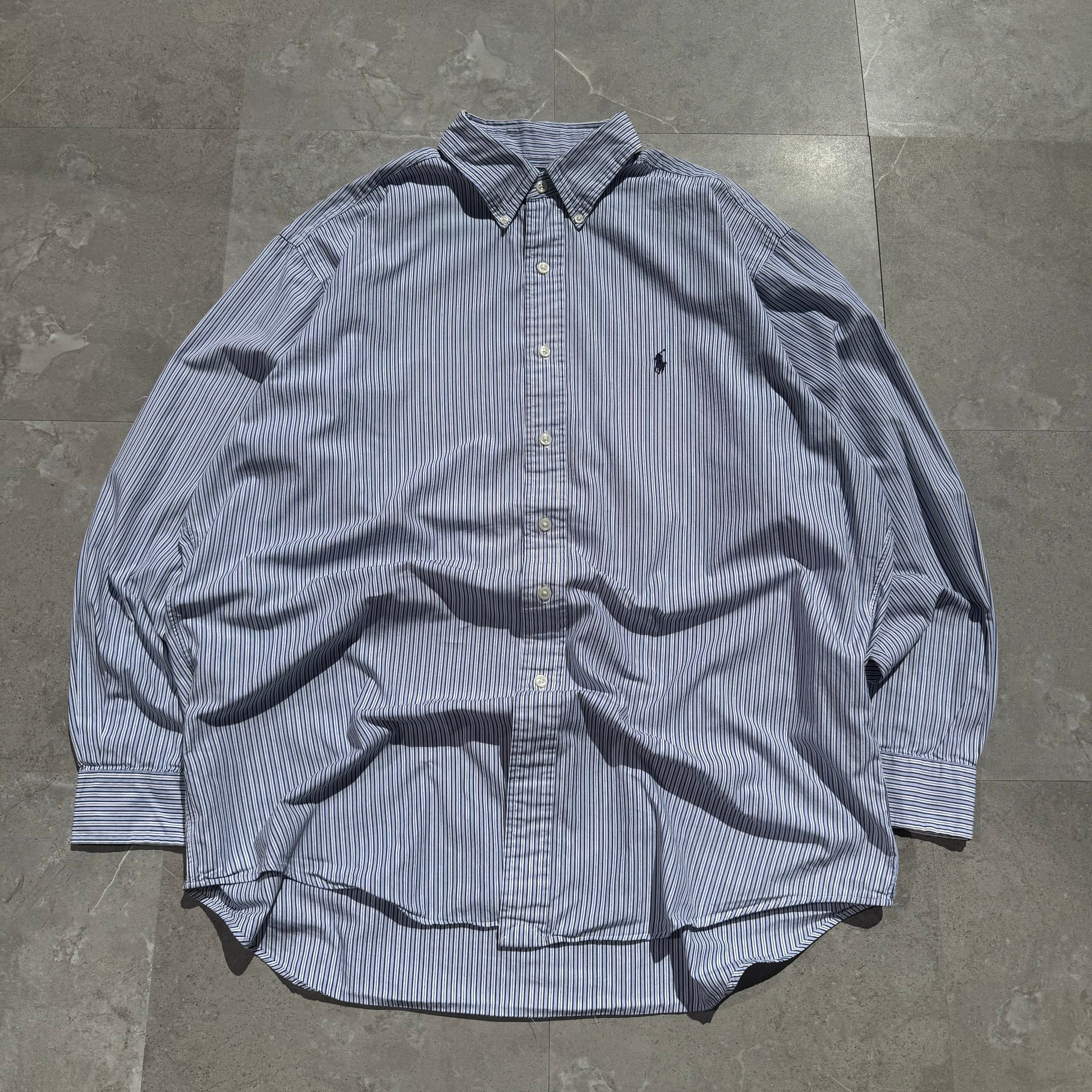 90s-00s Ralph Lauren “Yarmouth” Lightblue Striped Button Down Shirt KiiChain Clothing