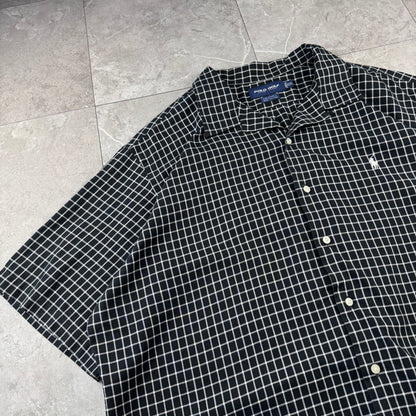 00s Polo Golf Ralph Lauren Caldwell Black Checkered Open Collar Shirt