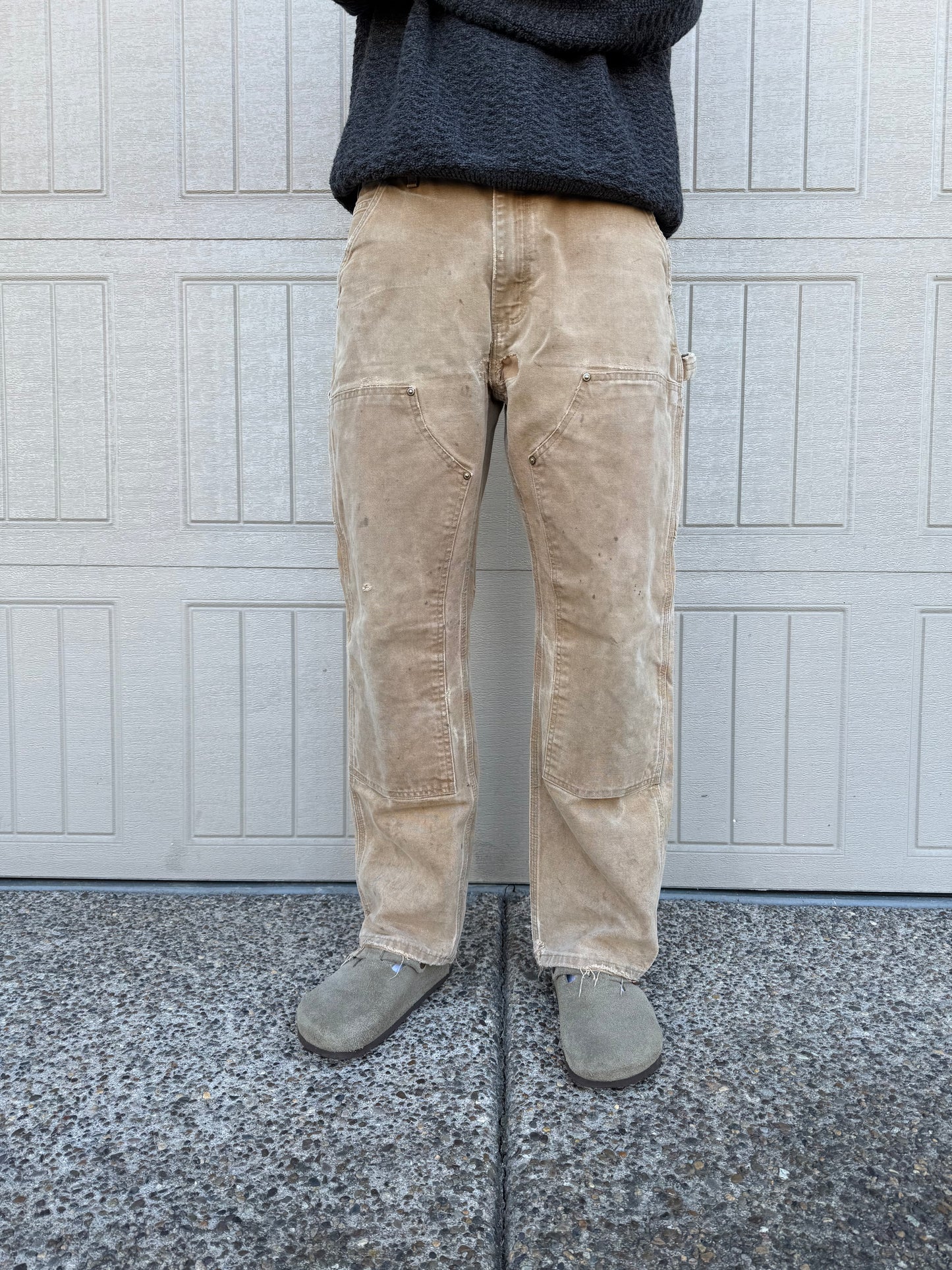 90s Carhartt Made in USA Beige Double Knee Work Pants 34x30