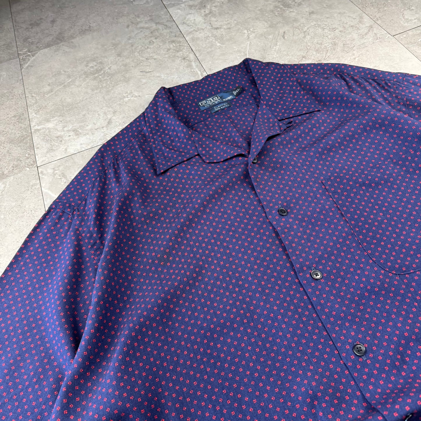 00s Polo by Ralph Lauren Clayton Purple Dot Pattern Rayon Open Collar Shirt XL