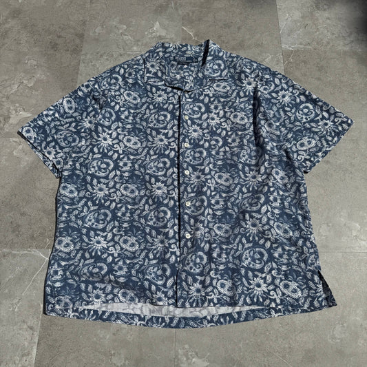 90s-00s Ralph Lauren “Caldwell” Blue Paisley Open Collar Shirt KiiChain Clothing