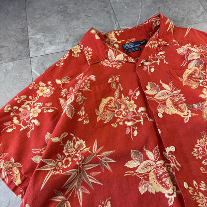 00s Polo by Ralph Lauren Vintage Camp Red Floral Open Collar Shirt