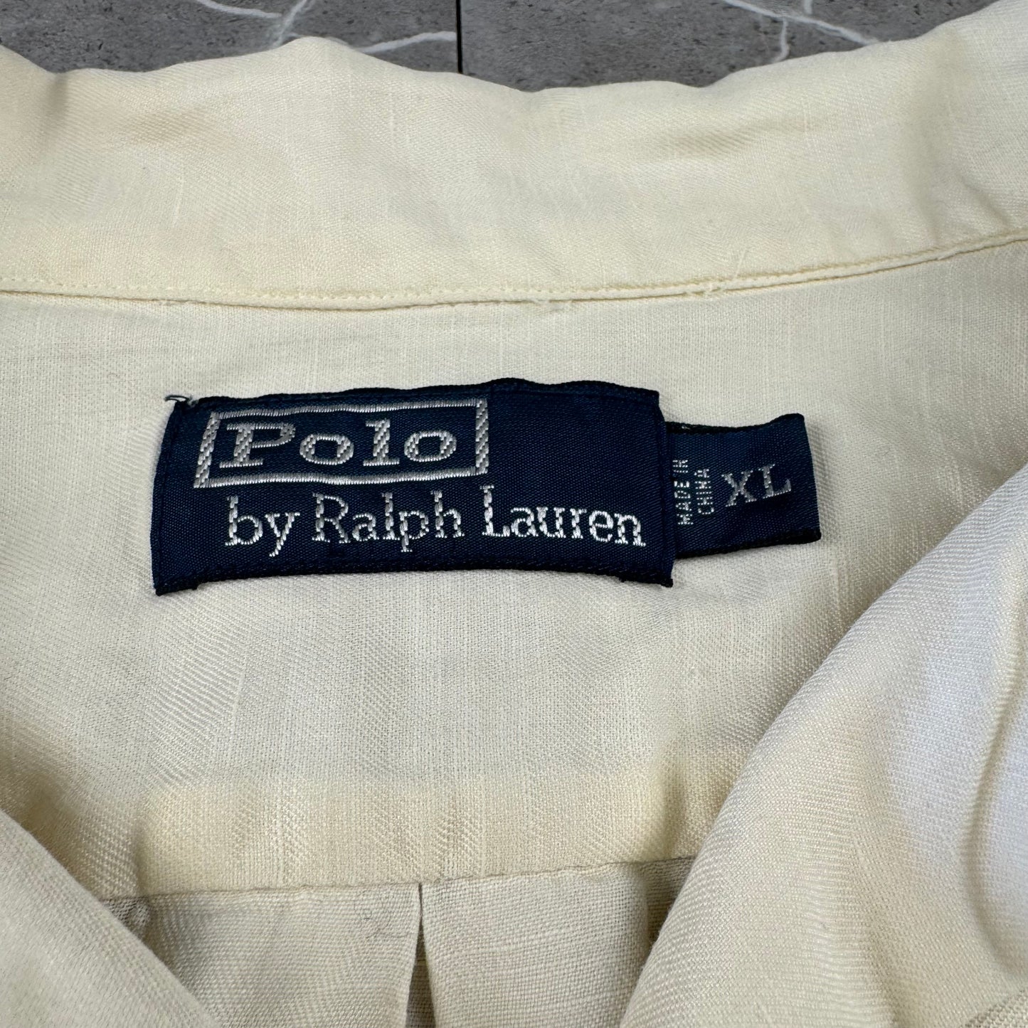 90s Polo by Ralph Lauren White Linen x Silk Open Collar Shirt XL